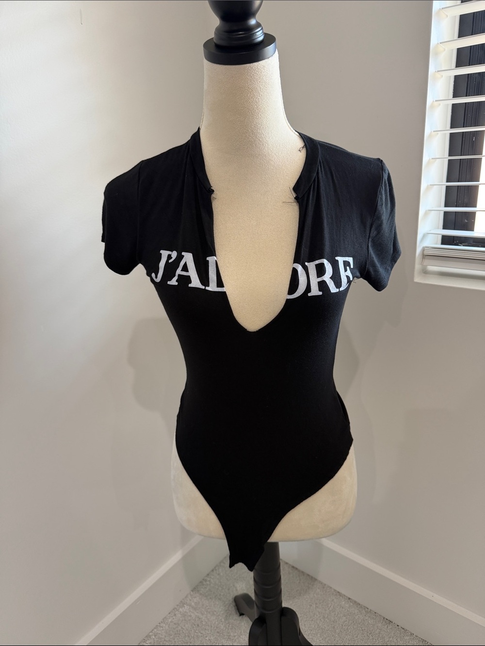 Fashion Nova Black Bodysuit with White J'ADORE Graphic